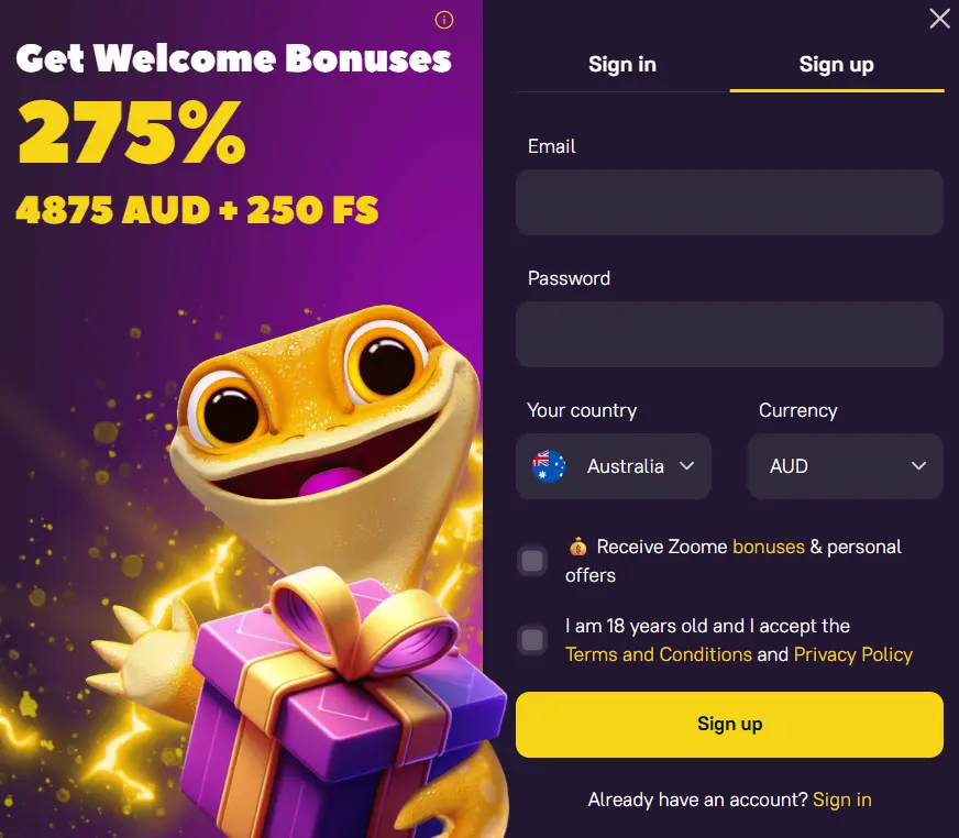 Zoome Casino registration